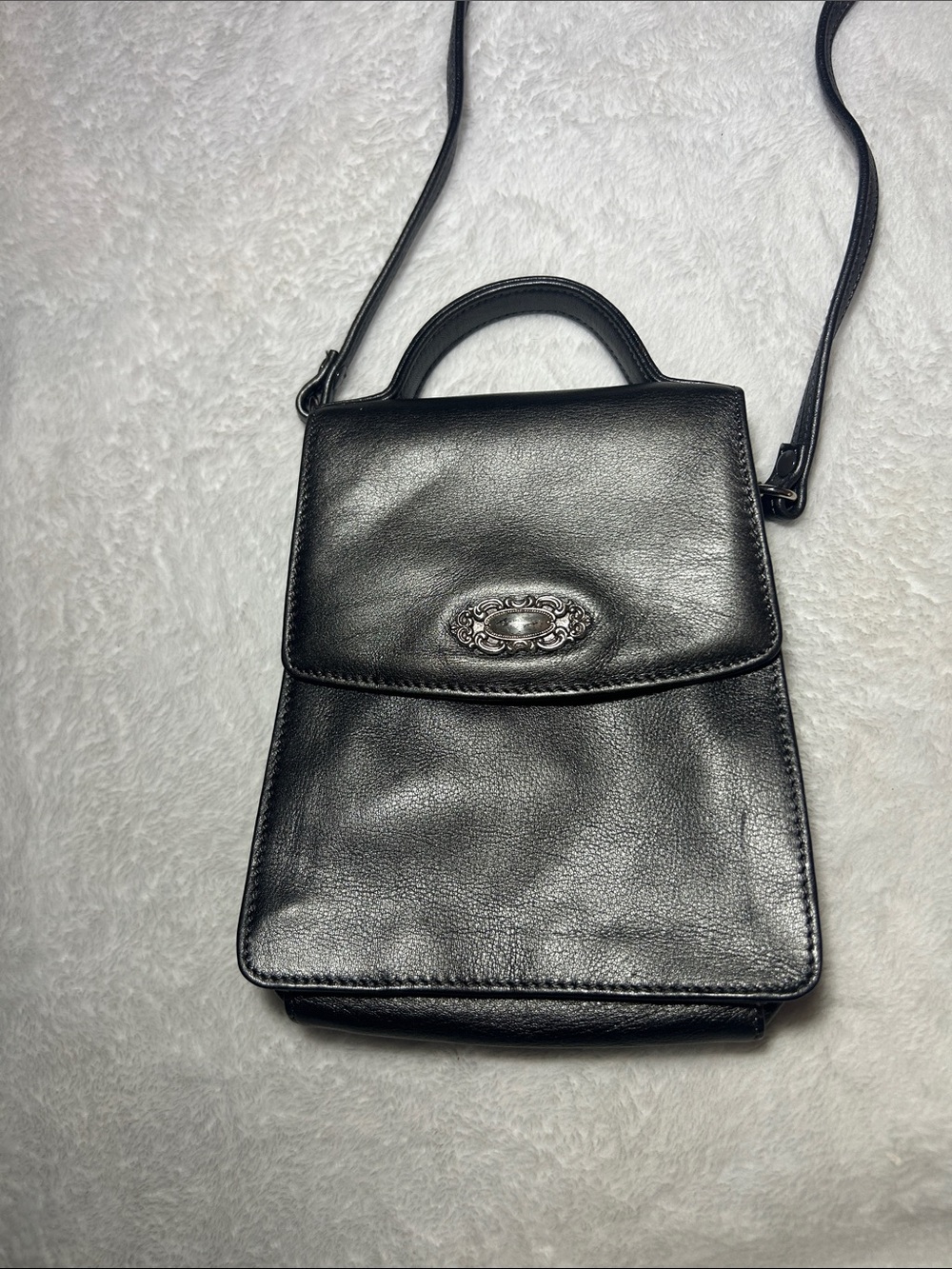 Classic Fossil  Gray Leather Crossbody Bag with Top Handle